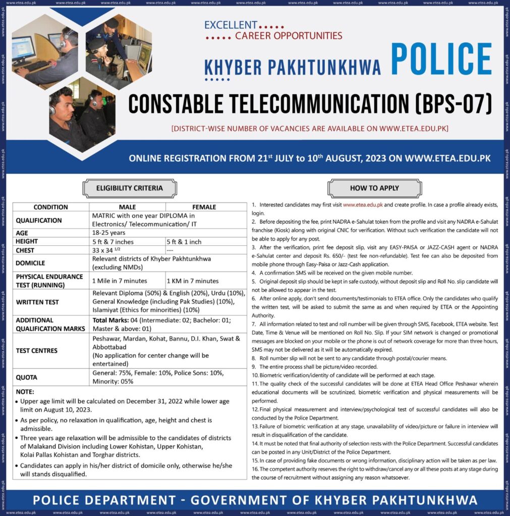 KPK Police Jobs 2024 Advertisement
